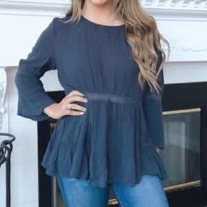 Melrose and Market Navy Peasant Blouse